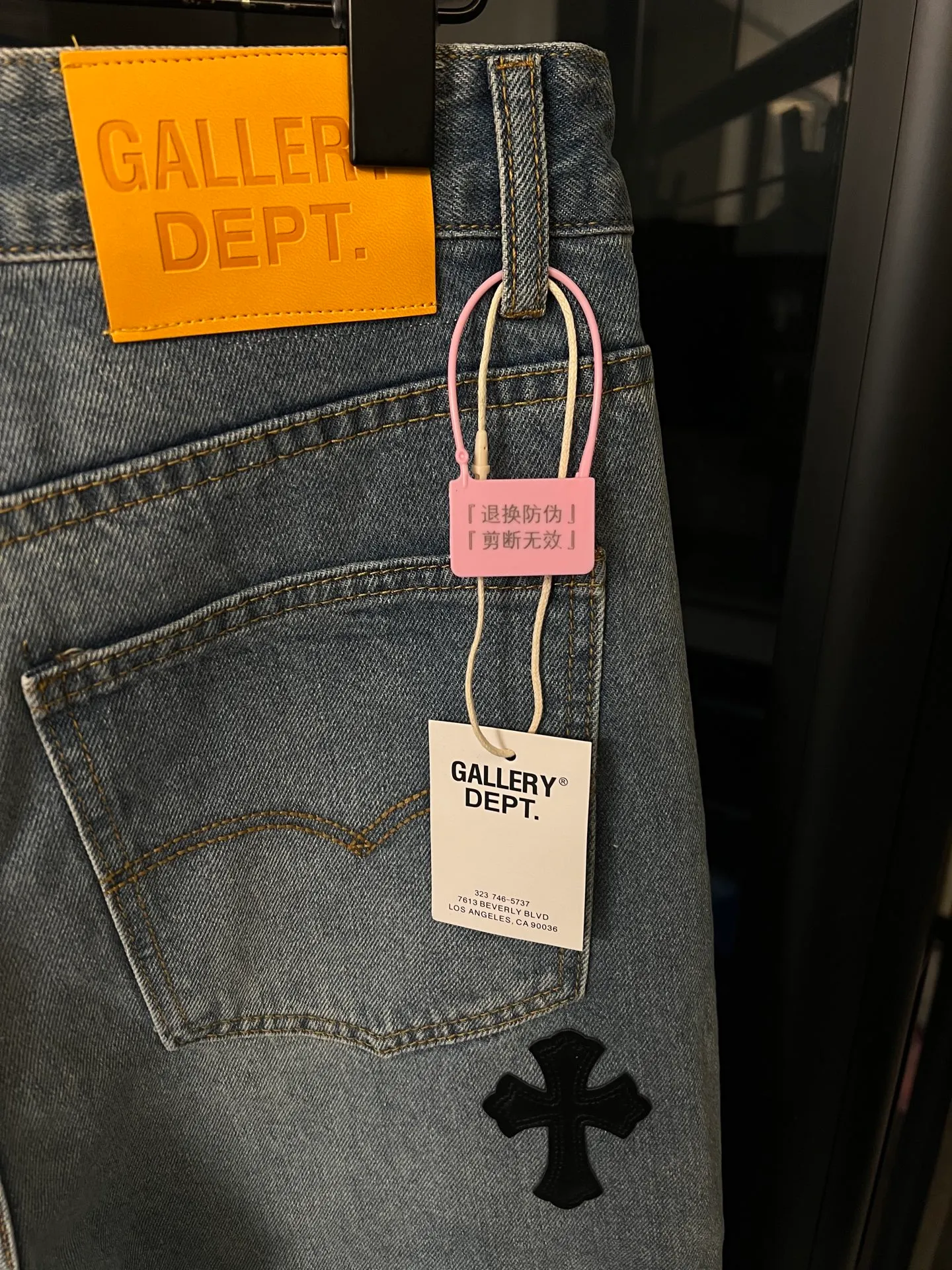 P260 [next day] Chrome hearts/Chrome hearts GALLERY DEPT cross-leather joint stitching jeans (blue) Size: 28 30 32 34 (corresponding to s-xl) Detailed sizes can be found in Figure 9